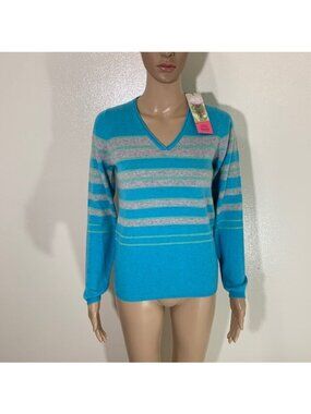 Womens Lochmere Washable Cashmere Striped Sweater Pullover NWT Blue Size XS